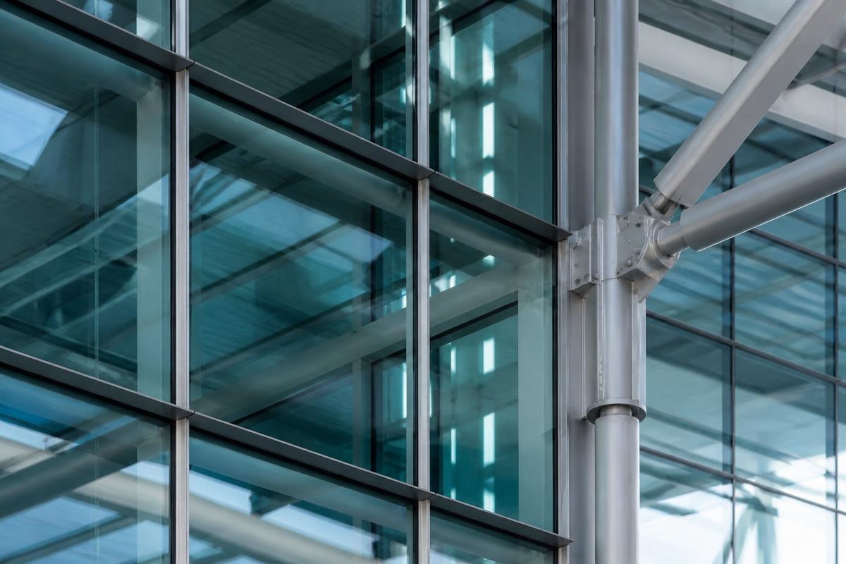 Modern architectural glass and steel hub